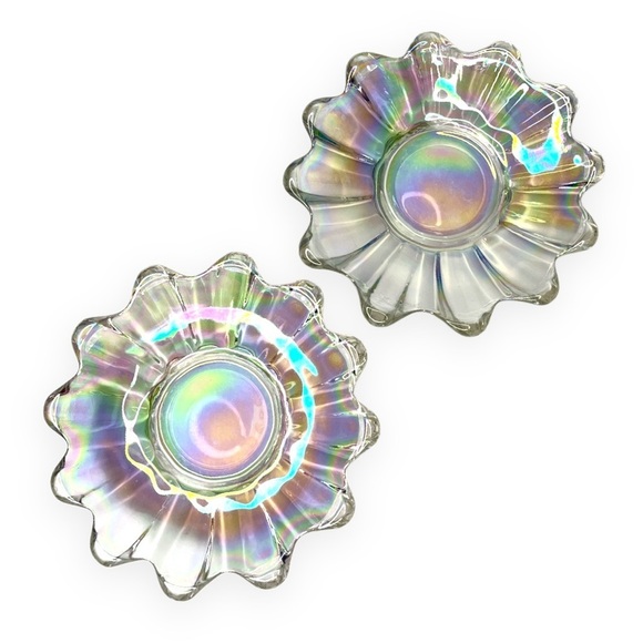 Vintage Federal Glass Iridescent Carnival Glass Bowl Lot of 2 Trinket Dish 1.75” - Picture 1 of 12